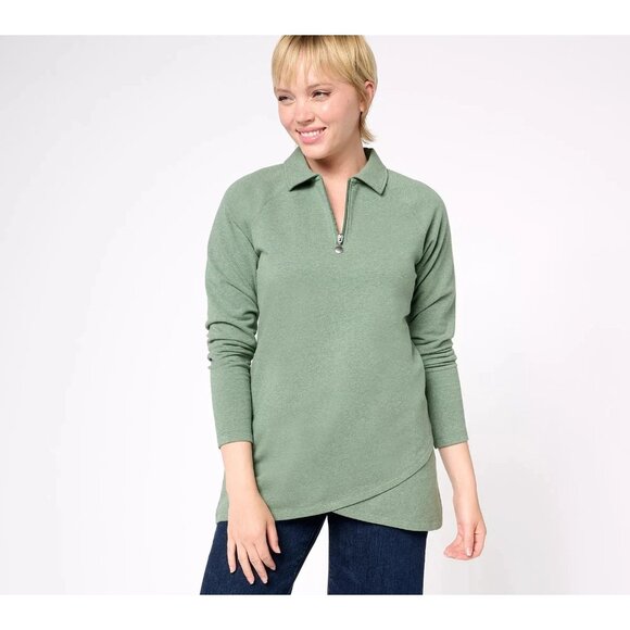 Sport savvy French Terry Quarter Zip Tulip Hem Tunic Heather Green 2XS A609790 - Picture 1 of 2